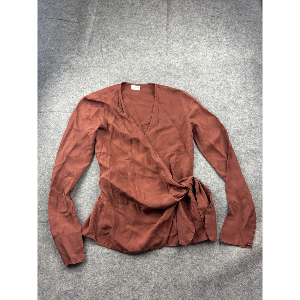 Aritzia Babaton Women XXS Blouse Wrap Knot Side Satin Rust Red Classy Sexy Class